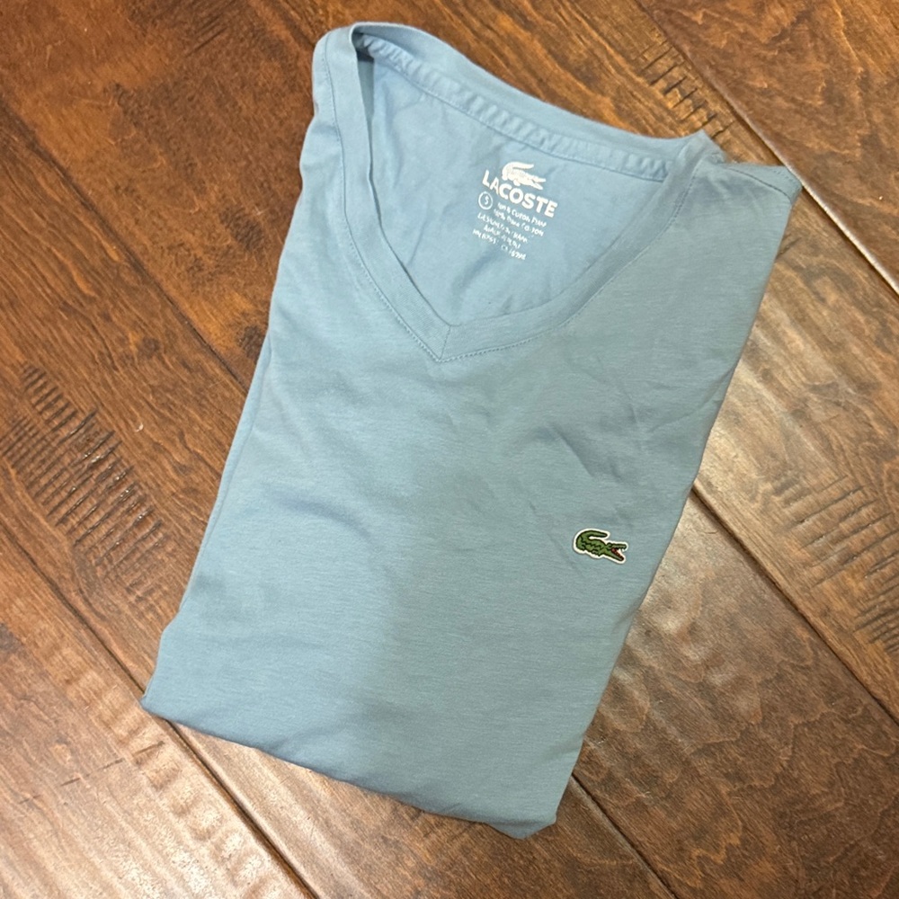 Lacoste Sky Blue V-Neck Long Sleeve Shirt size Small
